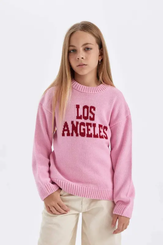 Girls Oversize Fit Crew Neck Sweater C6904A824AU - DEFACTO
