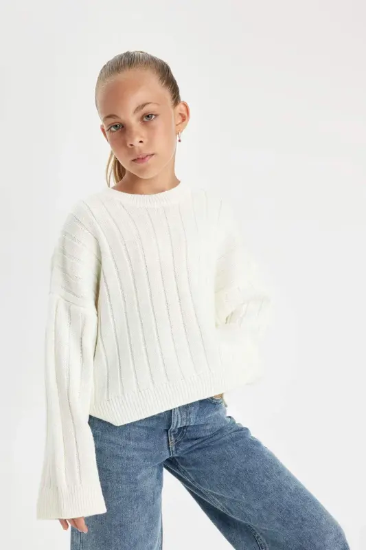 Girls' Oversize Fit Crew Neck Sweater C6945A824AU - DEFACTO