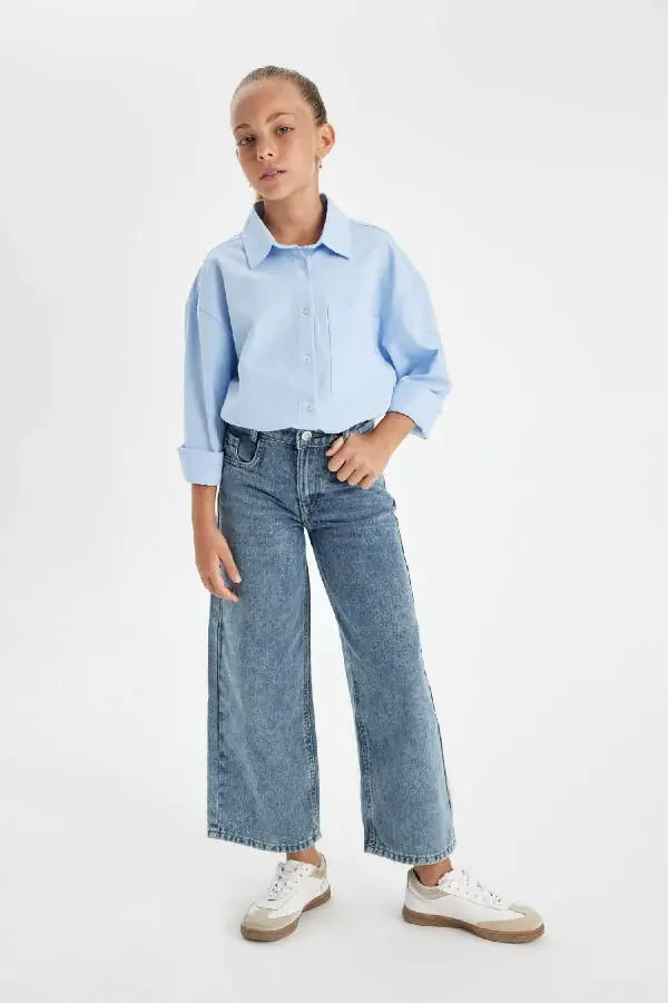 Girls' Oversize Fit Poplin Long Sleeve School Shirt C7482A824AU - 10