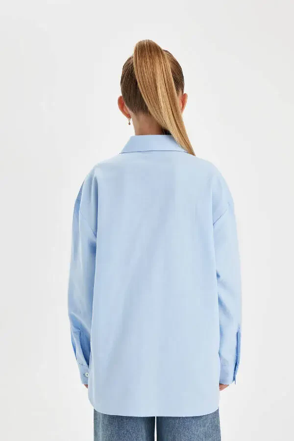 Girls' Oversize Fit Poplin Long Sleeve School Shirt C7482A824AU - 15