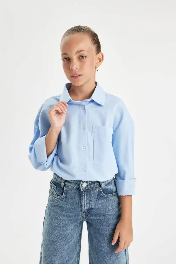 Girls' Oversize Fit Poplin Long Sleeve School Shirt C7482A824AU - 1