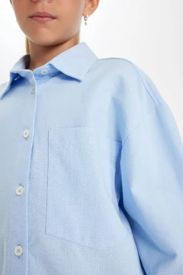 Girls' Oversize Fit Poplin Long Sleeve School Shirt C7482A824AU - 5