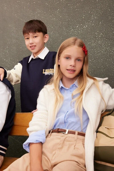 Girls' Oversize Fit Poplin Long Sleeve School Shirt C7482A824AU - 8