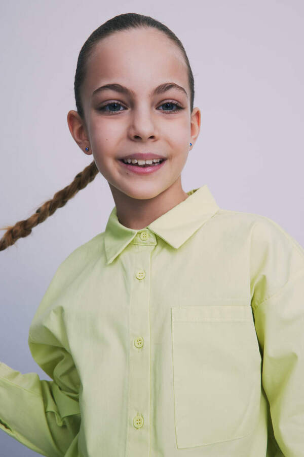 Girls' Oversize Poplin Long Sleeve Shirt Light Green - 4