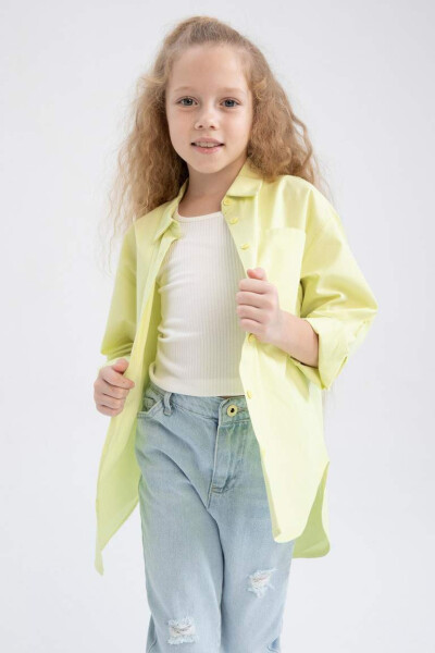 Girls' Oversize Poplin Long Sleeve Shirt Light Green - 7