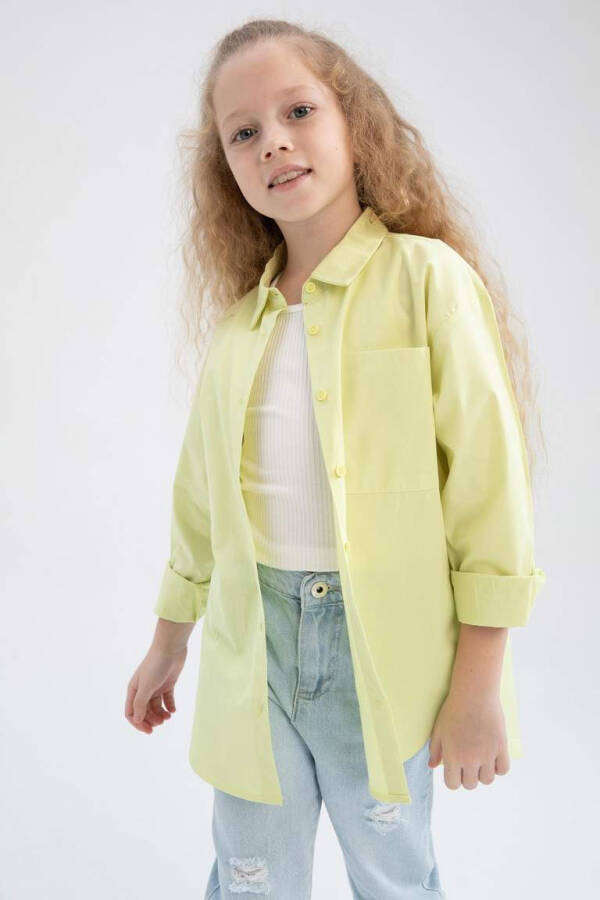 Girls' Oversize Poplin Long Sleeve Shirt Light Green - 8