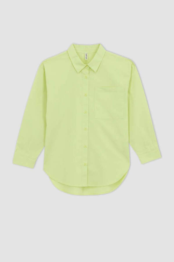 Girls' Oversize Poplin Long Sleeve Shirt Light Green - 10