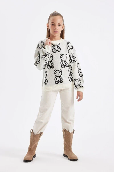 Girls' Oversized Fit Crew Neck Sweater C6943A824AU - DEFACTO (1)