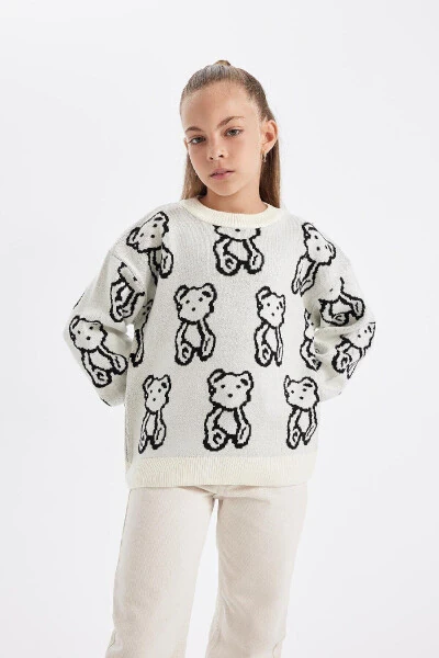 Girls' Oversized Fit Crew Neck Sweater C6943A824AU - 3