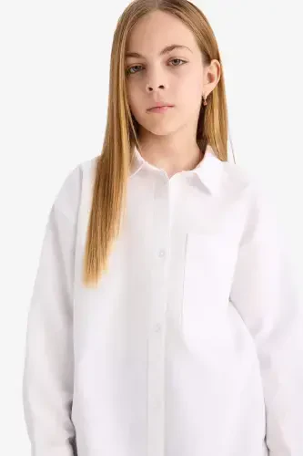 Girls' Oversized Fit Poplin Long Sleeve White School Shirt C7482a824au - 1