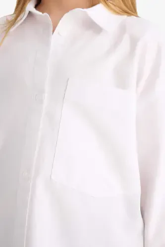 Girls' Oversized Fit Poplin Long Sleeve White School Shirt C7482a824au - 5