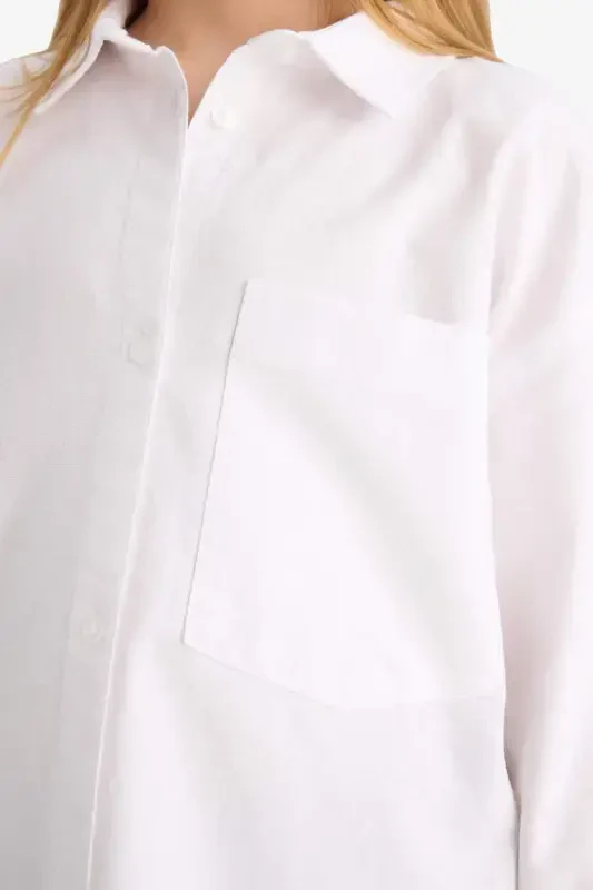 Girls' Oversized Fit Poplin Long Sleeve White School Shirt C7482a824au - 5