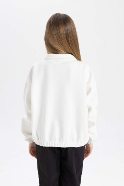 Girl's Oversized Loose Fit Polo Neck Button Sweatshirt Off White - 6