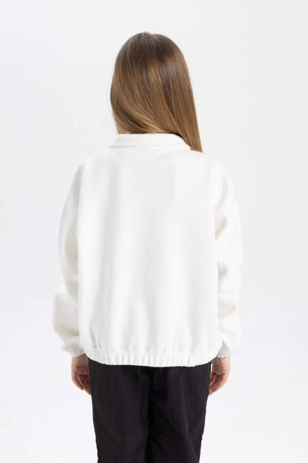 Girl's Oversized Loose Fit Polo Neck Button Sweatshirt Off White - 6