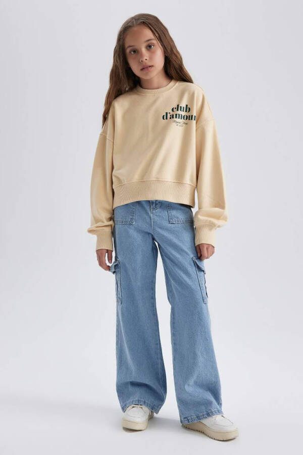 Girls' Oversized Printed Sweatshirt in Beige - 2