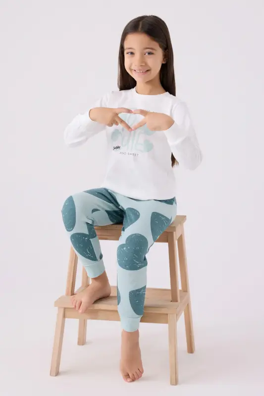 Girls' Pajama Set Cream-Aqua Green RP3471-2 - 3