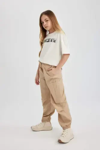 Girls' Parachute Cargo Cotton Trousers B5042A824SM - DEFACTO (1)