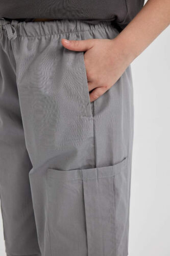 Girls' Parachute Cargo Cotton Trousers Light Grey - DEFACTO