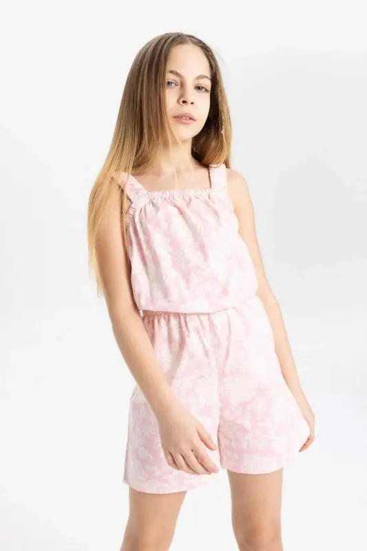 Girls Patterned Strappy Short Romper B4814A824SM - Pink-PN636 - 4