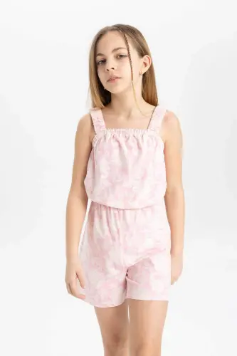 Girls Patterned Strappy Short Romper B4814A824SM - Pink-PN636 - 5