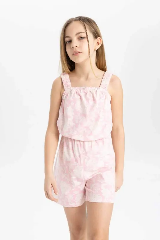 Girls Patterned Strappy Short Romper B4814A824SM - Pink-PN636 - 5