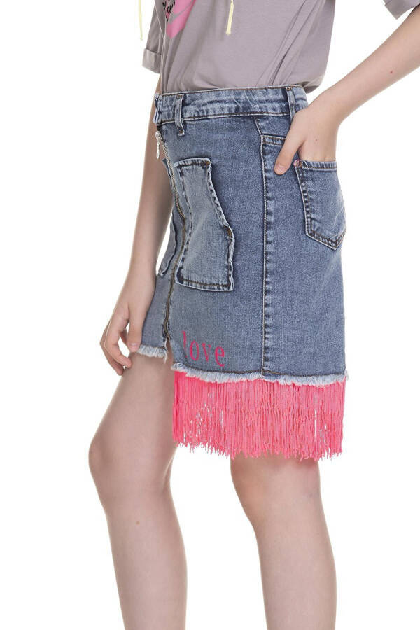 Girls Pink Fringed Denim Skirt 3-13 Years - 12