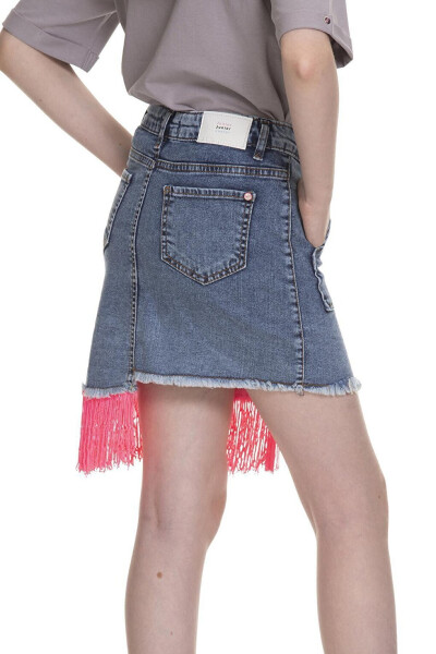 Girls Pink Fringed Denim Skirt 3-13 Years - 13