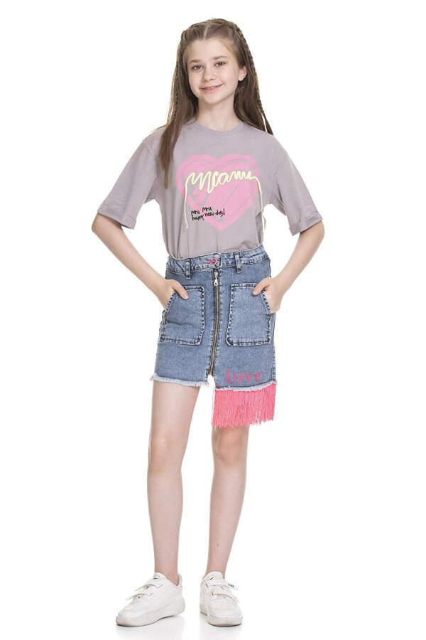 Girls Pink Fringed Denim Skirt 3-13 Years - 6