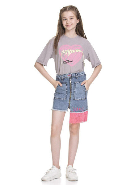 Girls Pink Fringed Denim Skirt 3-13 Years - 1