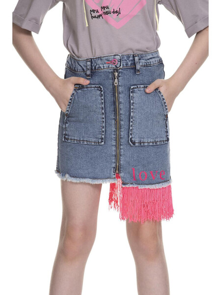 Girls Pink Fringed Denim Skirt 3-13 Years - 2