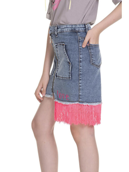 Girls Pink Fringed Denim Skirt 3-13 Years - 3