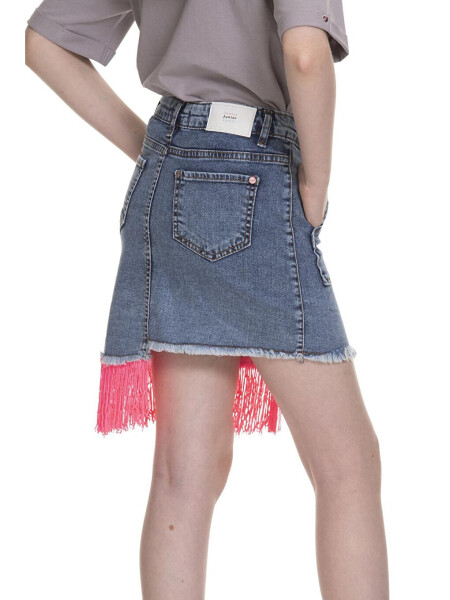 Girls Pink Fringed Denim Skirt 3-13 Years - 4