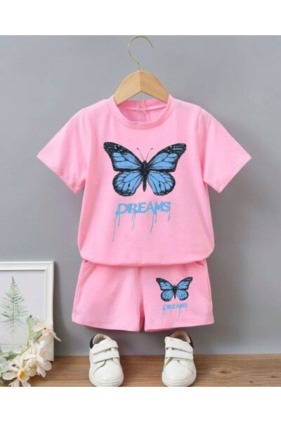 Girls Pink Shorts and T-shirt Set with Blue Dreams Print 