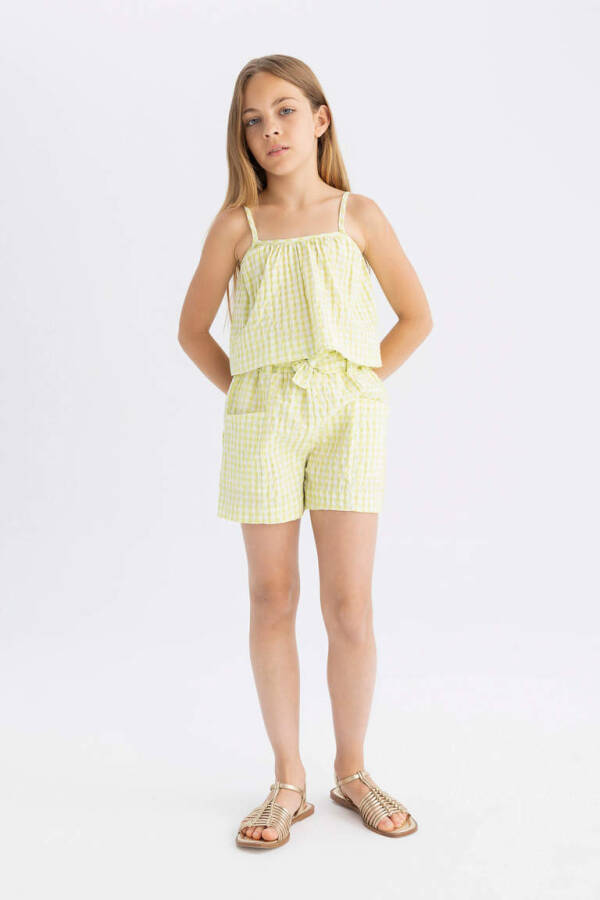 Girls Plaid Paperbag Shorts Yellow - 2