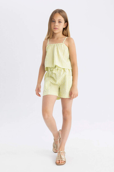 Girls Plaid Paperbag Shorts Yellow - 3