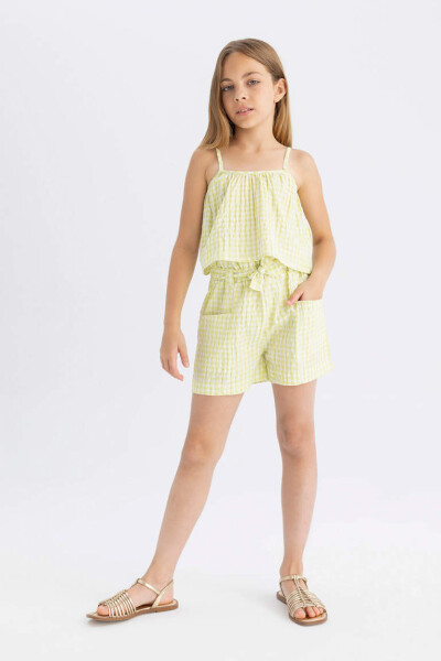 Girls Plaid Paperbag Shorts Yellow - 4