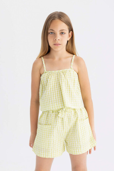 Girls Plaid Paperbag Shorts Yellow - 5