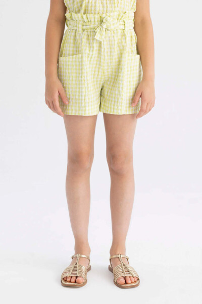 Girls Plaid Paperbag Shorts Yellow - 6