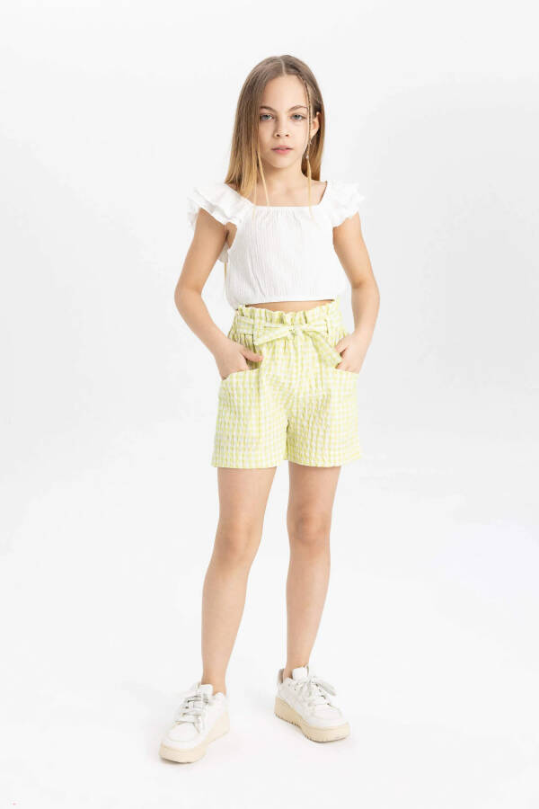 Girls Plaid Paperbag Shorts Yellow - 9