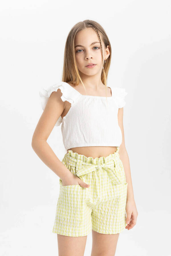 Girls Plaid Paperbag Shorts Yellow - 10