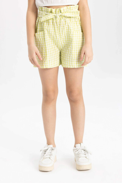 Girls Plaid Paperbag Shorts Yellow - 11