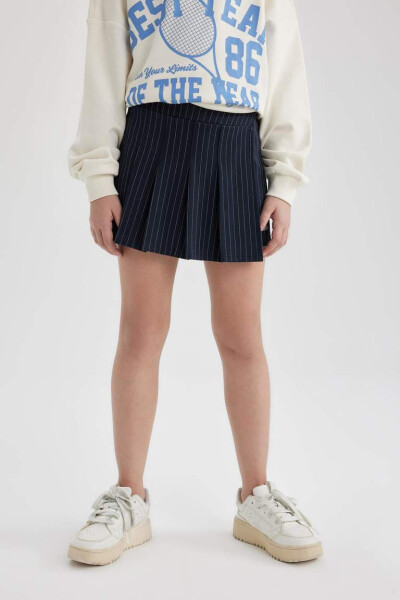 Girls' Pleated Cotton Shorts Skirt Navy - 5