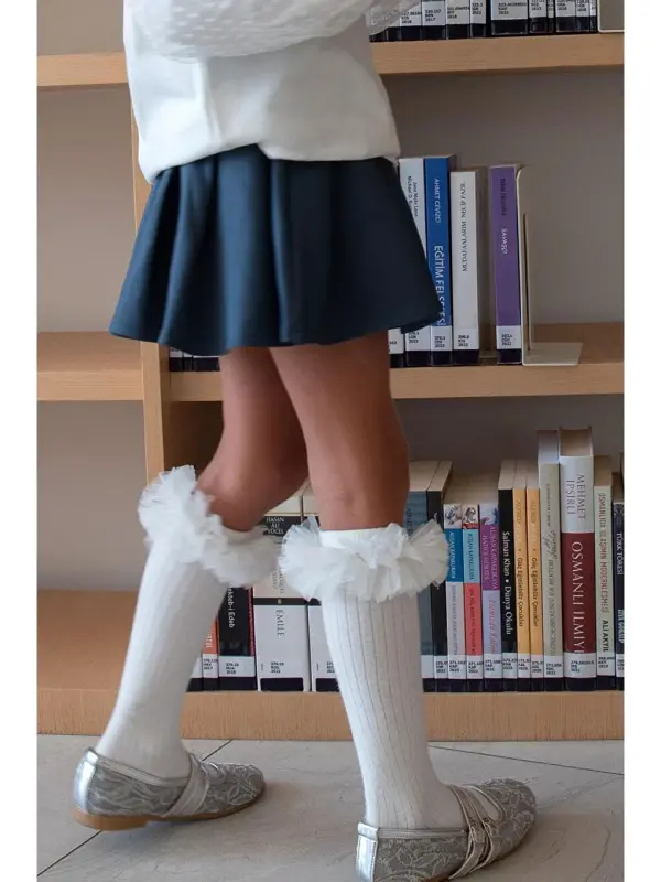 Girl's Pleated Skirt with Snaps Indigo (7-12 Years)-Indigo - 2