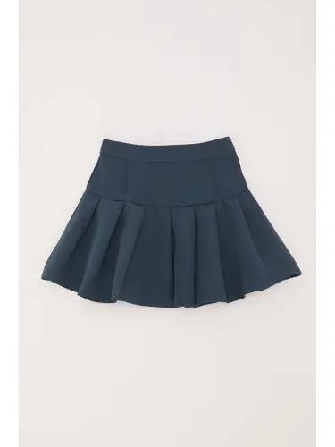 Girl's Pleated Skirt with Snaps Indigo (7-12 Years)-Indigo - 5