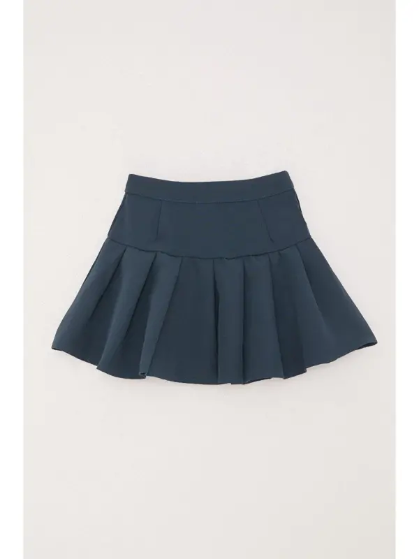 Girl's Pleated Skirt with Snaps Indigo (7-12 Years)-Indigo - 5
