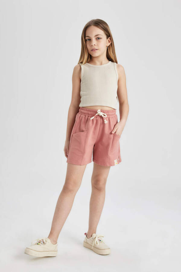 Girls' Pocket Shorts with Woven Label Rose - 1