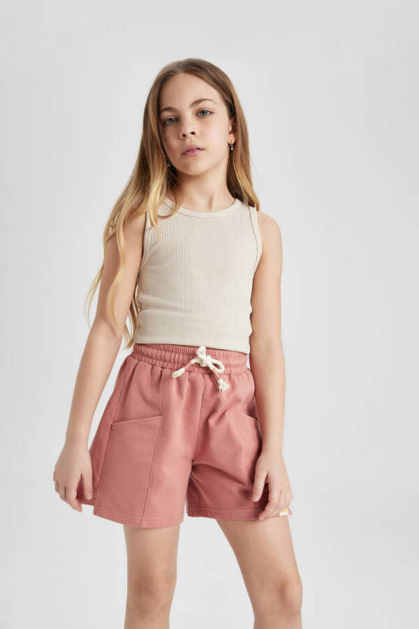 Girls' Pocket Shorts with Woven Label Rose - 2