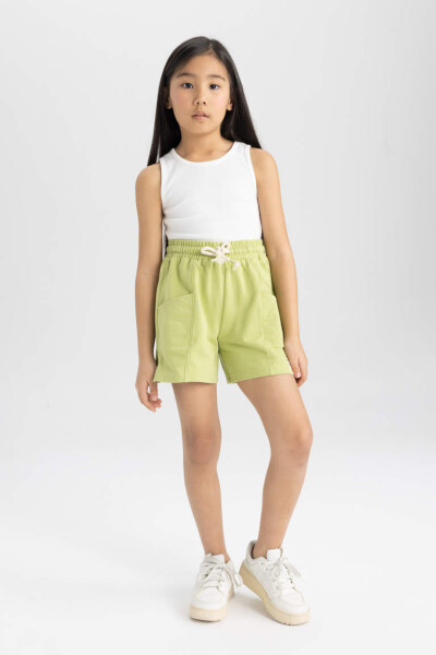 Girls' Pocket Woven Label Shorts Light Green - 1