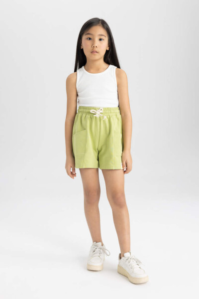 Girls' Pocket Woven Label Shorts Light Green - 2