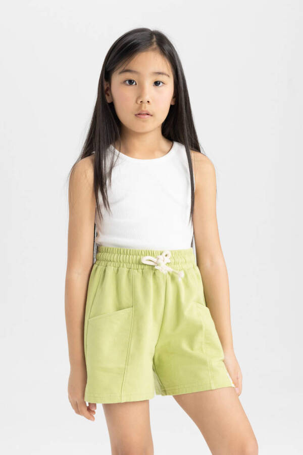 Girls' Pocket Woven Label Shorts Light Green - 3